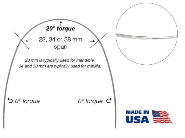 Nikl-titan super elastické (SE) - Anterior Pre-Torqued, .021" x .025"